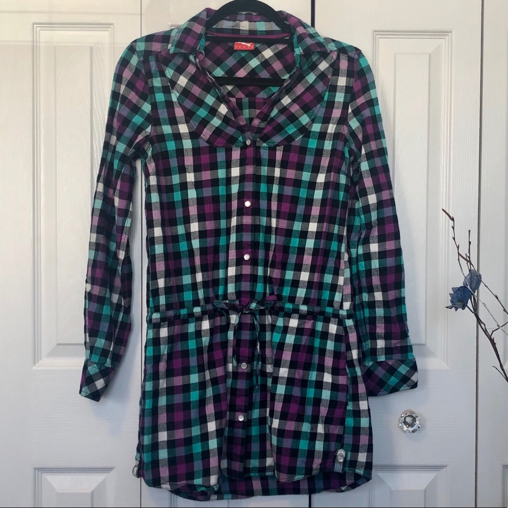 Puma plaid flannel drawstring tunic!
